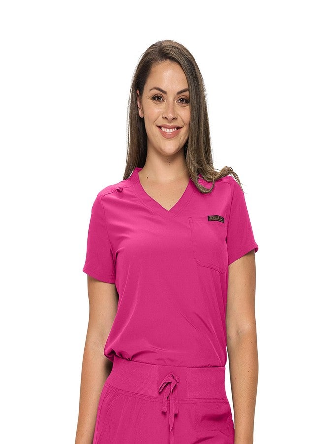 MONARCH UNIFORMS قميص طبي نسائي من مونارك يونيفورمز، بجيب واحد، قابل للطي، لون وردي فاقع، مقاس متوسط - Image 2